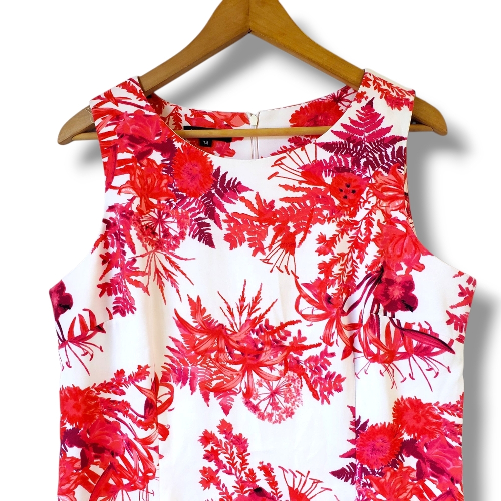 Mario Serrani White And Red Floral Print Sheath Dress Size 14 - Picture 2 of 10